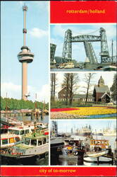 Euromast Tower and Harbor Scenes, Rotterdam, Holland Postcard