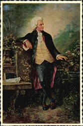 W. A. Mozart Portrait with Salzburg Castle Background Postcard