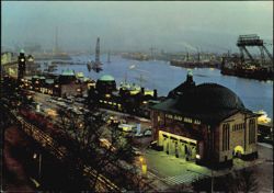 Elbtunnel and St. Pauli Landungsbrücken at Night, Hamburg Postcard