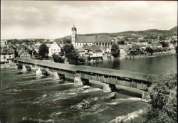 Wooden Covered Bridge and Church in Säckingen am Rhein Postcard