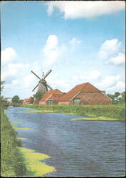 Windmill and Farm Buildings in Ostgrossefehn, Germany Postcard