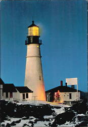 Portland Head Light at Night with Christmas Tree Postcard