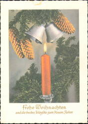 Frohe Weihnachten Christmas Candle and Bells Greeting Postcard
