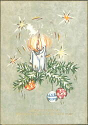 Christmas Candle with Ornaments and Stars Holiday Greeting Postcard