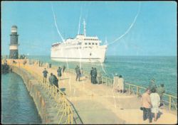 MS Warnemünde Ferry Entering Port at Rostock-Warnemünde Postcard