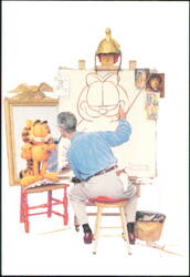 Garfield Visits Norman Rockwell Triple Self Portrait Postcard