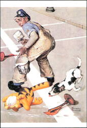 Garfield Visits Norman Rockwell The Chase Artwork Postcard