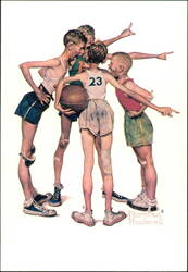 Sporting Boys Oh, Yeah! by Norman Rockwell Postcard