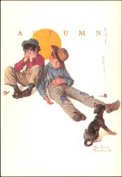 Norman Rockwell Autumn Illustration Me and My Pal Postcard