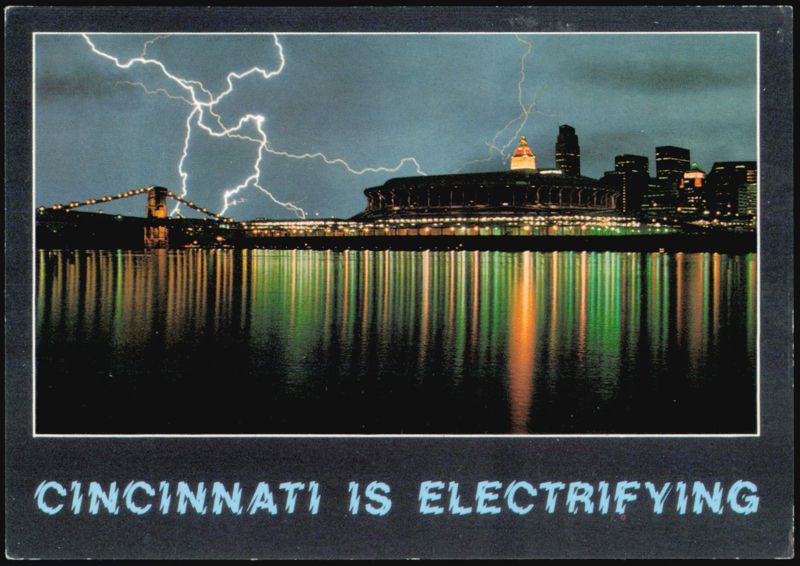 Cincinnati Is Electrifying, Riverfront Stadium at Night Ohio
