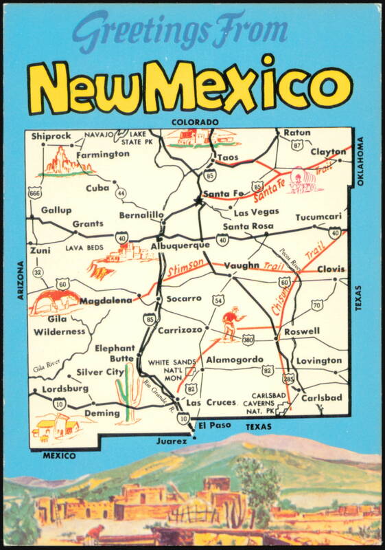 New Mexico Map Greetings From Land of Enchantment Maps