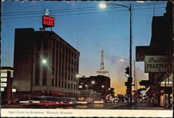 Night Scene on Broadway, Western Bank and Hotel Palace Postcard