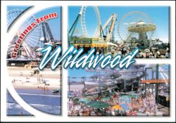 Wildwood Boardwalk Amusement Rides and Beach Scenes Postcard