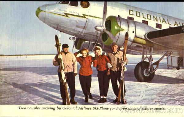 Two Couples Arriving By Colonial Airlines Aircraft