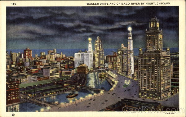 Wacker Drive And Chicago River By Night Illinois