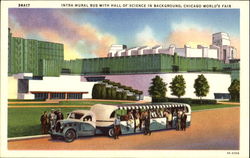 Intra Mural Bus With Hall Of Science In Background 1933 Chicago World Fair Postcard Postcard