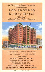 Los Angeles El Rey Hotel, 6th and San Pedro Streets California Postcard Postcard