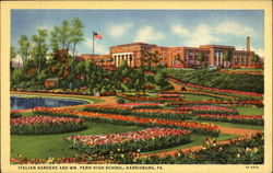 Italian Gardens And Wm. Penn High School Harrisburg, PA Postcard Postcard