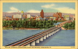 Skyline Showing Susquehanna River And Bridges Postcard