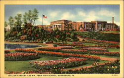 Italian Gardens And Wm. Penn High School Postcard