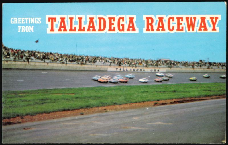 Talladega Raceway Stock Car Race with Packed Grandstands Alabama