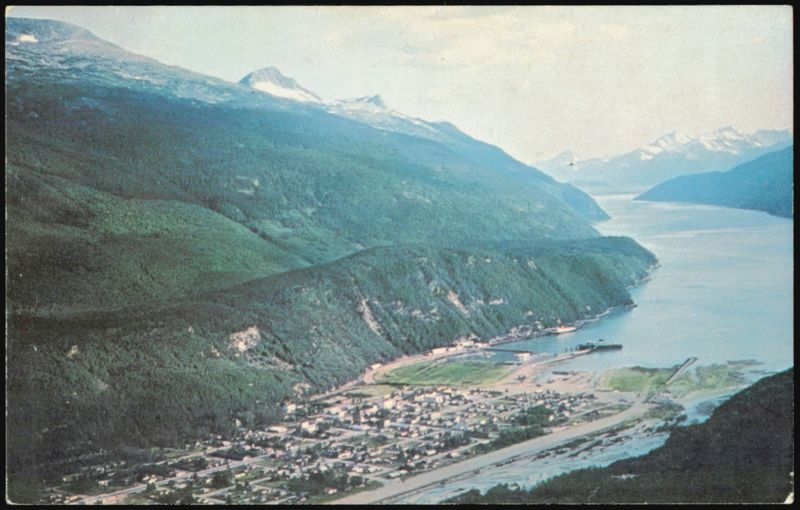 Aerial view of Skagway and surrounding mountains Alaska