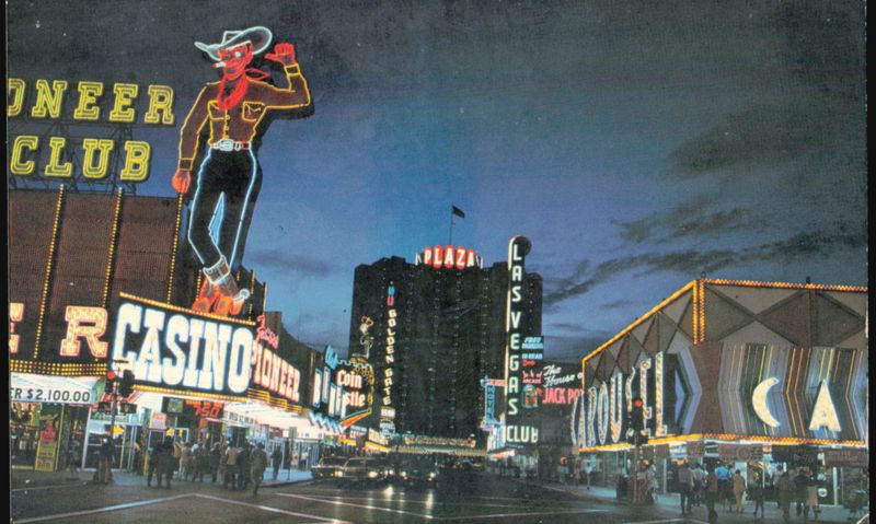 Fremont Street Looking West towards Plaza Hotel Las Vegas Nevada