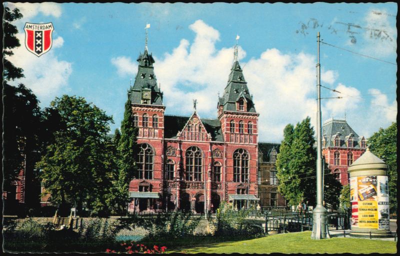 Rijksmuseum Amsterdam with Canal and K.L.M. Flight Message Netherlands