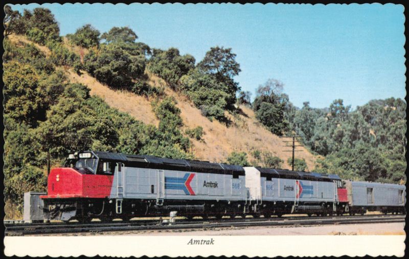 Amtrak Train 568 and 566 on Tracks near Hills Locomotives