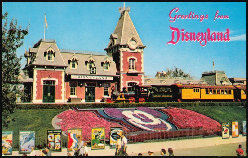 Floral Mickey Mouse and Santa Fe and Disneyland Depot Anaheim California