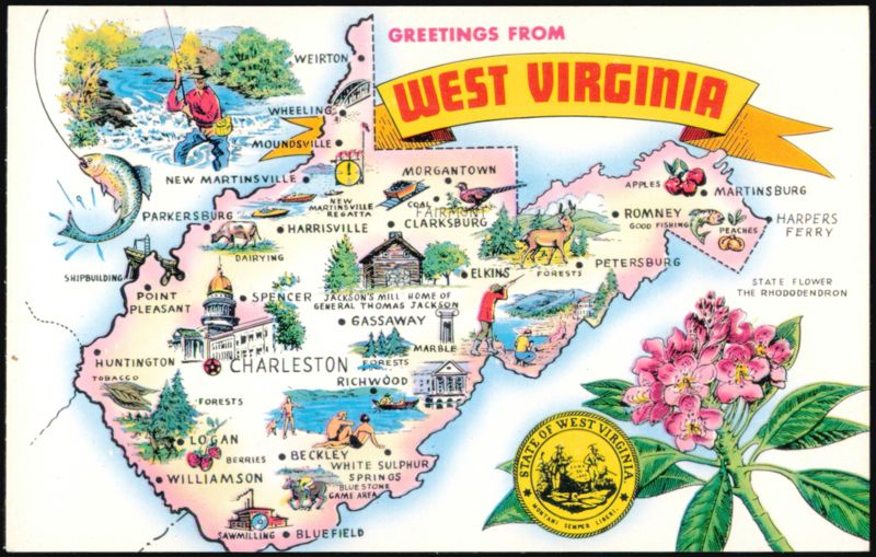 Greetings From West Virginia Mountain State Map View