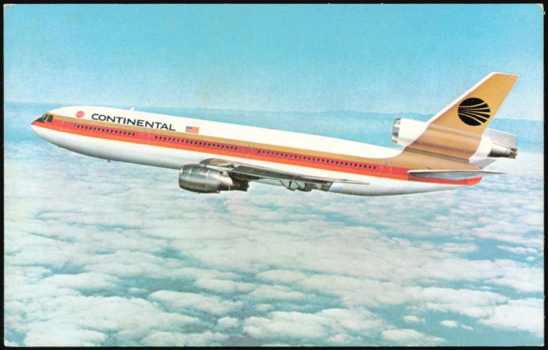 Continental Airlines DC-10 In Flight Over Clouds Airline Advertising