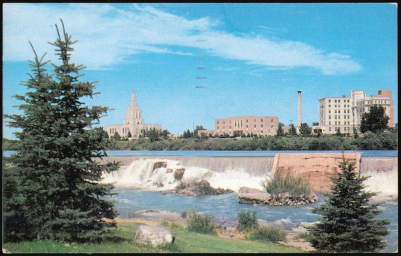 L.D.S. Temple and Waterfall on Snake River Idaho Falls