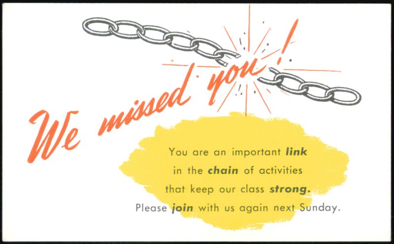 We Missed You - Sunday School Attendance Card Religious
