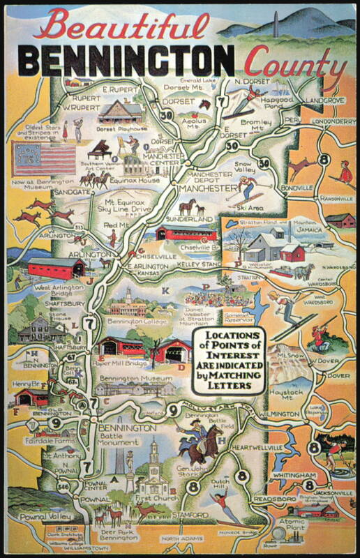 Bennington County Pictorial Map of Vermont Landmarks
