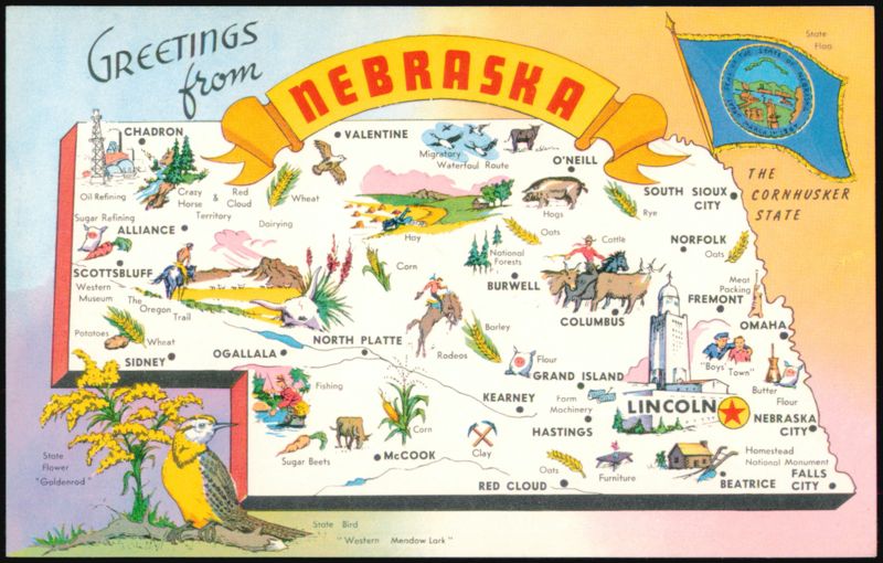 Greetings From Nebraska State Map Illustration