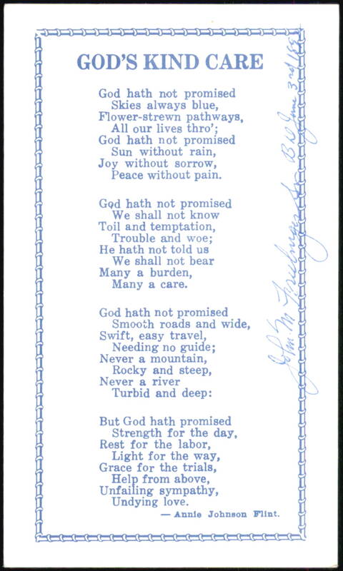God's Kind Care Scripture Poem by Annie Johnson Flint
