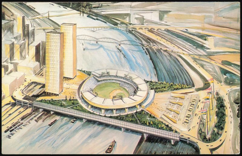 Proposed Stadium over the Monongahela River Concept Art Pittsburgh Pennsylvania