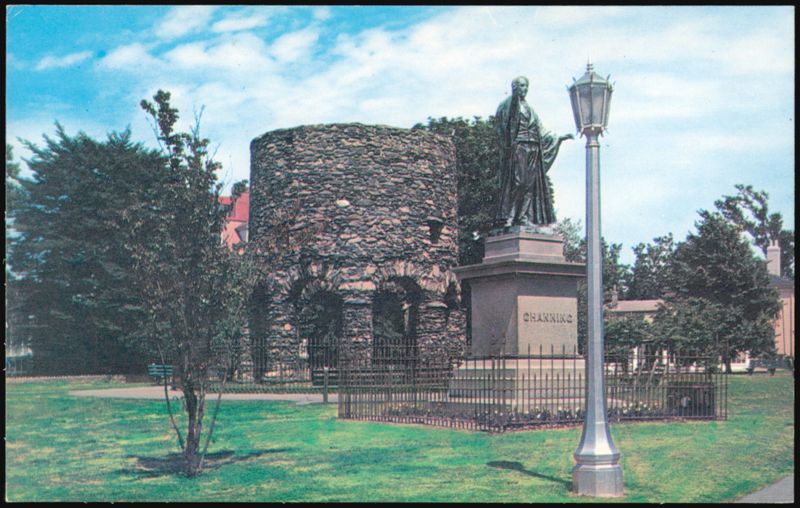 Famous Old Stone Mill and Channing Statue Newport Rhode Island
