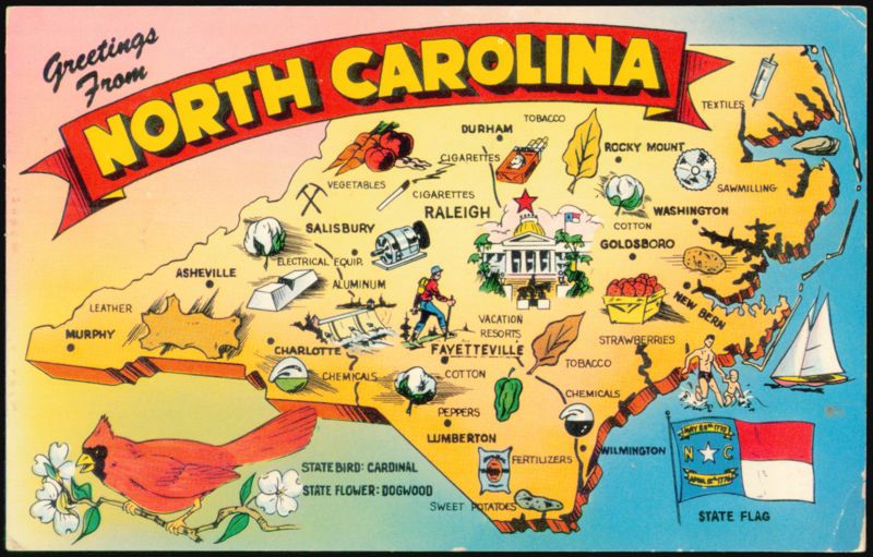 State Map Greetings From North Carolina Map
