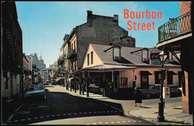 Bourbon Street in the French Quarter with historic buildings New Orleans Louisiana