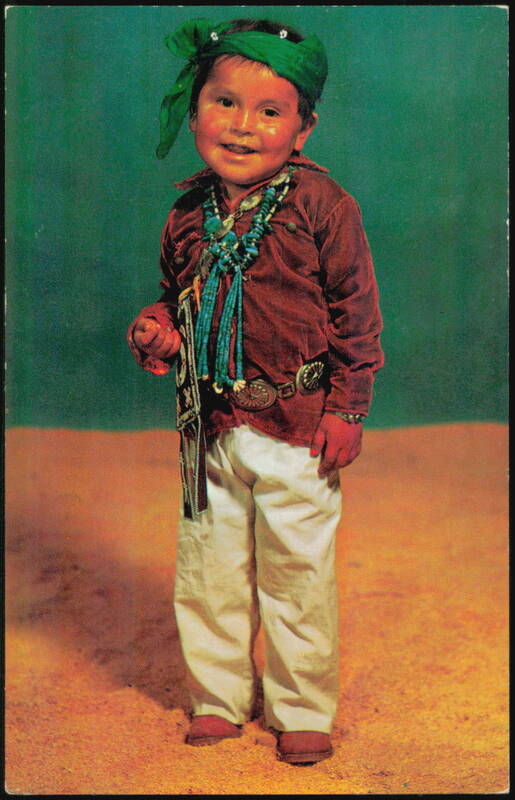 Navajo Indian Boy with Turquoise Necklace & Silver Concho