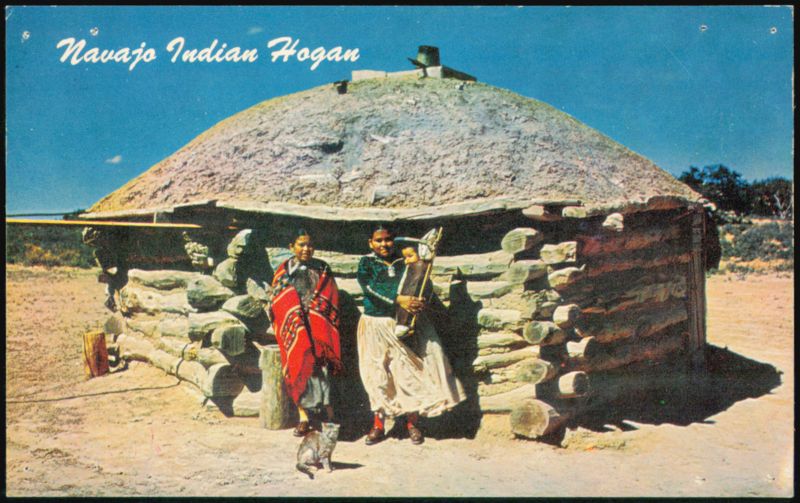 Navajo Indian Hogan with Family and Cat Arizona Native Americana