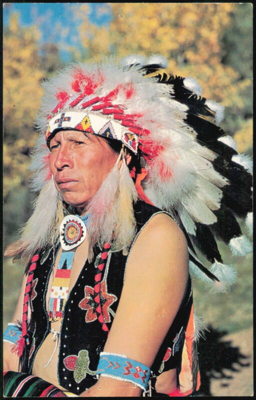 Indian in Full Dress Headdress Native American Maine