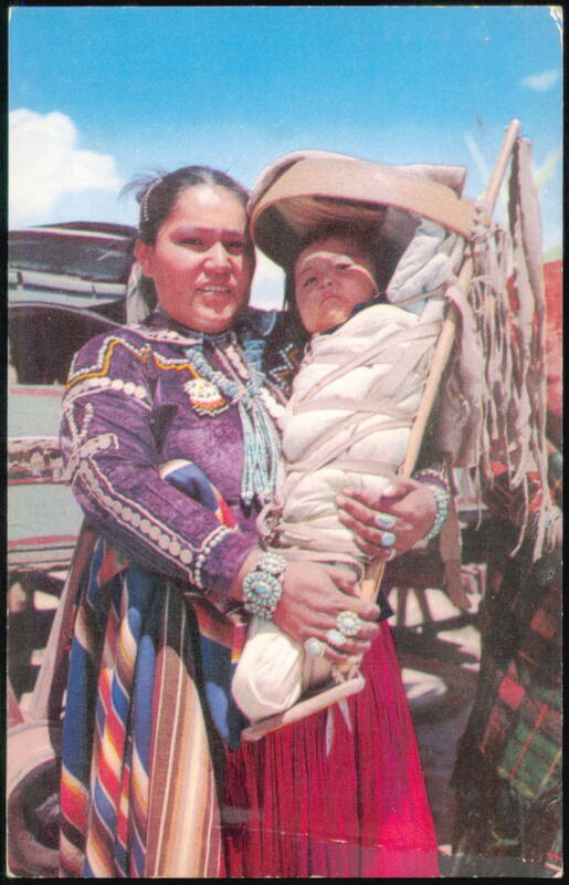 Navajo Family and Baby in Cradle Native Americana