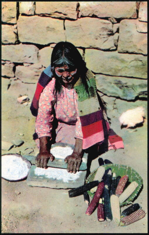 Hopi Grandmother Grinding Corn Meal for Piki Bread