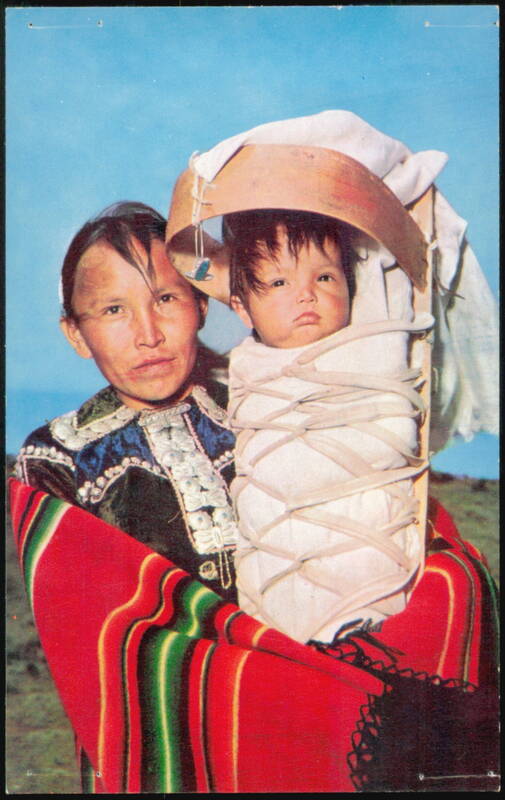 Navajo Mother with Baby on Cradle Board Called A-Wee-T-Saal