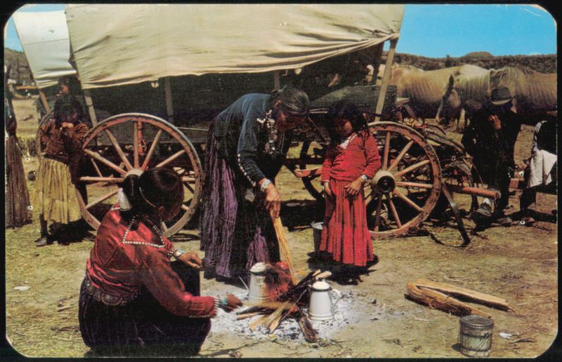 Navajo Indians Camping by Covered Wagon Native Americana