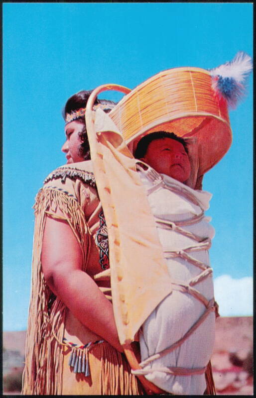 Indian Mother and Child in Sun-Shaded Cradle Board A-WEE-T-SAAL