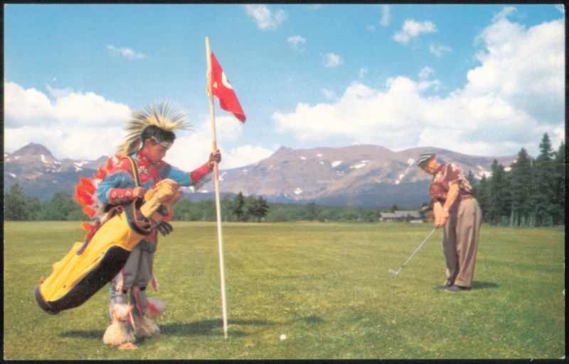 Tommy Old Chief Caddies on Golf Green at East Glacier East Glacier Park Montana